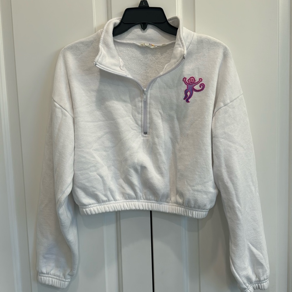 ROLLER RABBIT WHITE CROPPED MONKEY QUARTER ZIP SWEATSHIRT XS/S